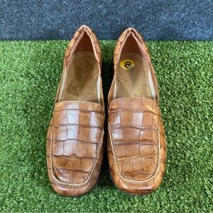 Easy Spirit Abide Shoes Womens Size 8 Slip On Caramel Crocodile Print Casual